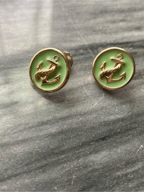 Anchor Stud Earrings - Seafoam Green Enamel and Gold